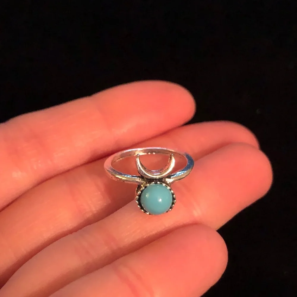 Silver and Blue Crescent Ring